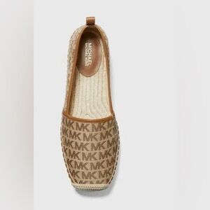 New☀️MICHAEL KORS Lenny Logo Jacquard Slip-On Espadrille BEIGE saze:7/7,5/8/10